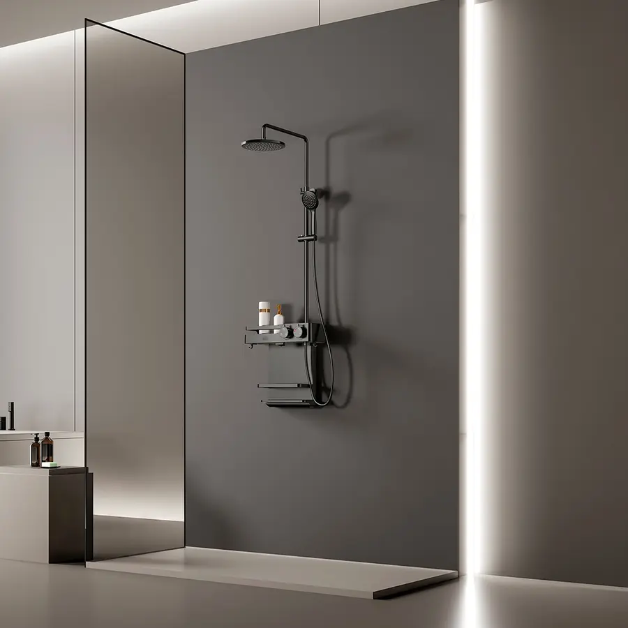 Душова система графітова зовнішнього монтажу для душу з полицею Nett SGr-33