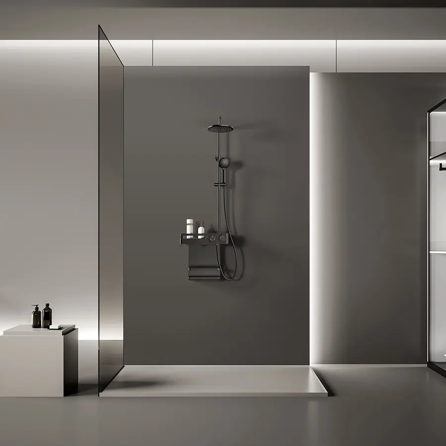 Душова система графітова зовнішнього монтажу для душу з полицею Nett SGr-33