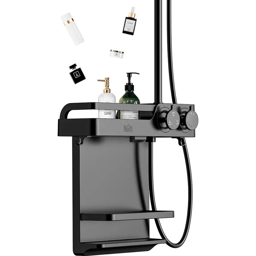 Душова система графітова зовнішнього монтажу для душу з полицею Nett SGr-33