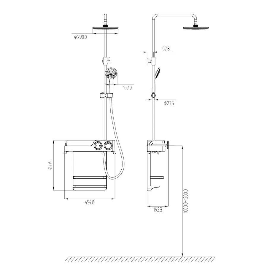 Душова система графітова зовнішнього монтажу для душу з полицею Nett SGr-33