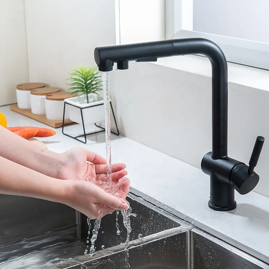 Змішувач чорний для кухні з висувним виливом Nett FBL-34