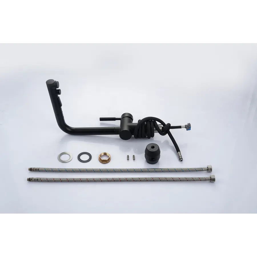 Змішувач чорний для кухні з висувним виливом Nett FBL-34