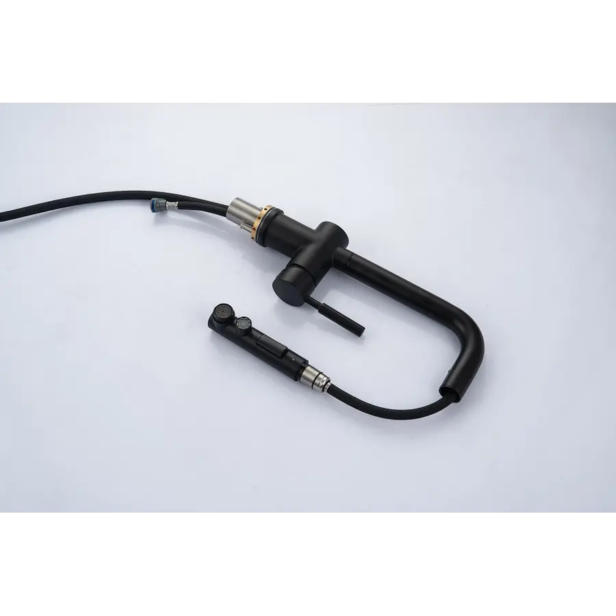 Змішувач чорний для кухні з висувним виливом Nett FBL-34