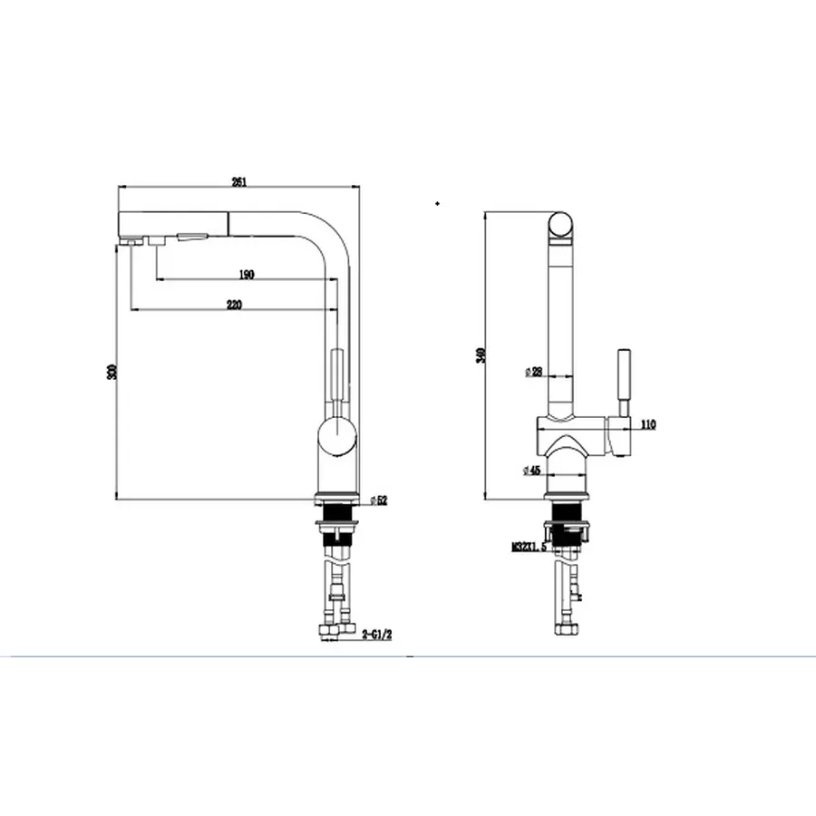 Змішувач чорний для кухні з висувним виливом Nett FBL-34