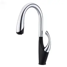 Чорний кухонний змішувач з висувним виливом "Лебідь" Nett SWB-435