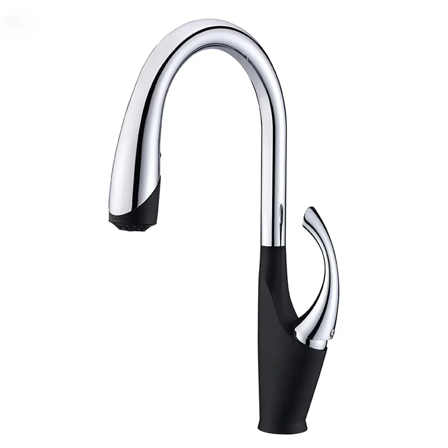 Чорний кухонний змішувач з висувним виливом "Лебідь" Nett SWB-435