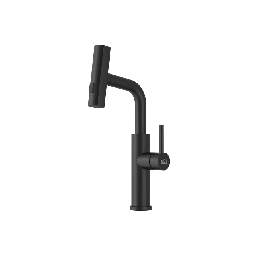 Змішувач на кухню водоспад з висувною лійкою чорний Nett LB-35