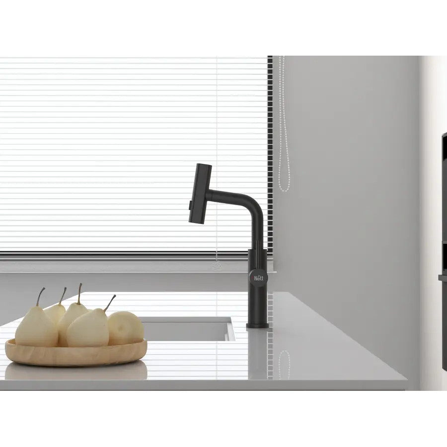 Змішувач на кухню водоспад з висувною лійкою чорний Nett LB-35
