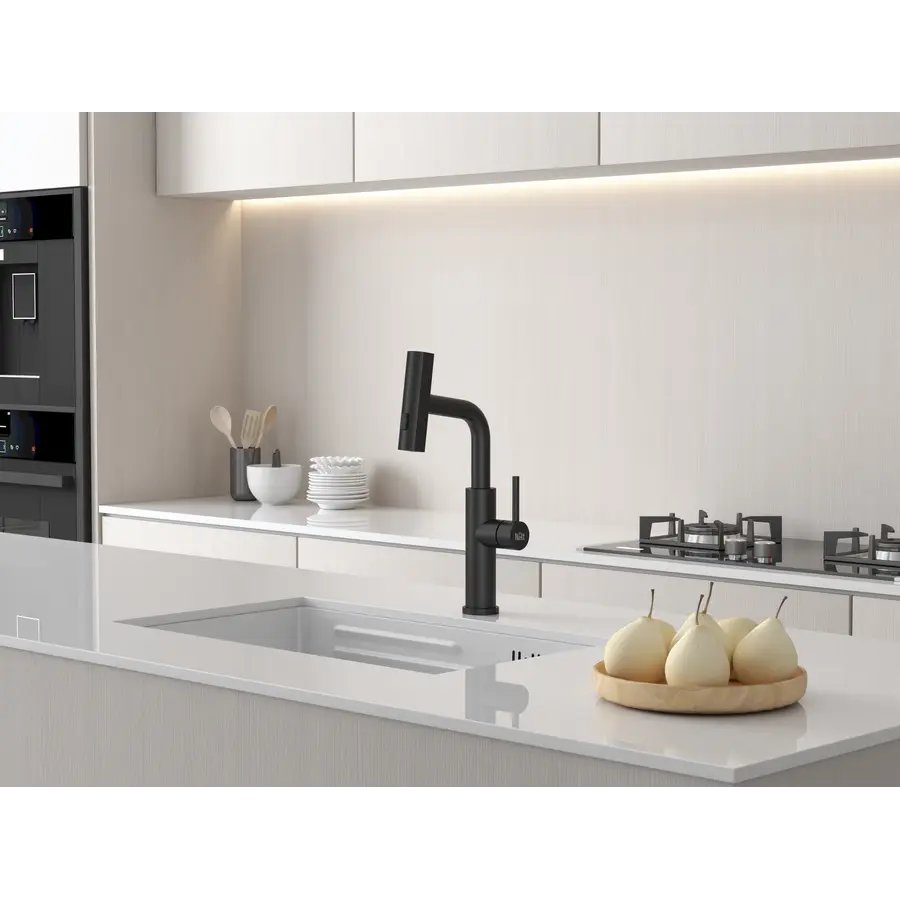 Змішувач на кухню водоспад з висувною лійкою чорний Nett LB-35