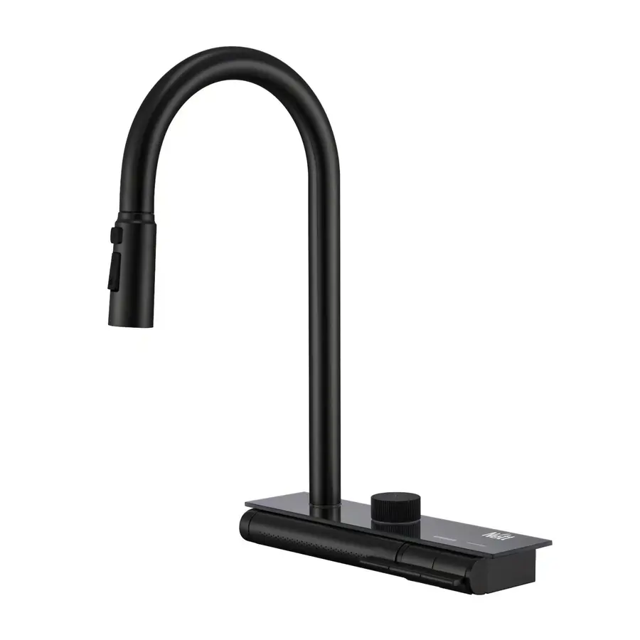 Кухонний змішувач чорний з водопадом/висувною лійкою нержавіючий Nett OB-38