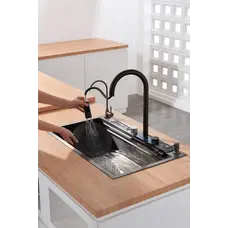 Кухонний змішувач чорний з водопадом/висувною лійкою нержавіючий Nett OB-38