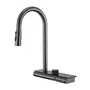 Кухонний змішувач графітовий з водопадом/висувною лійкою нержавіючий Nett OG-38