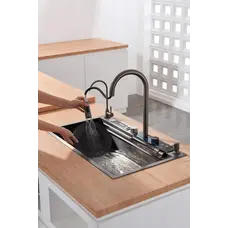 Кухонний змішувач графітовий з водопадом/висувною лійкою нержавіючий Nett OG-38