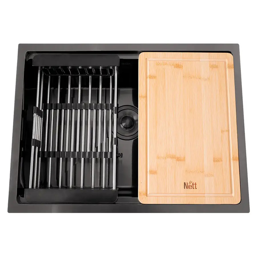 Комплект чорної кухонної мийки та змішувача з нержавіючої сталі NB-5742