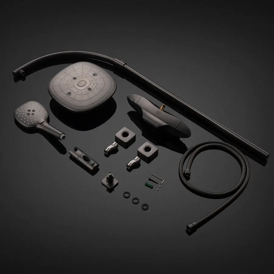 Комплект графітова душова система з термостатом зовнішнього монтажу Nett PSr-88 + змішувач та аксесуари