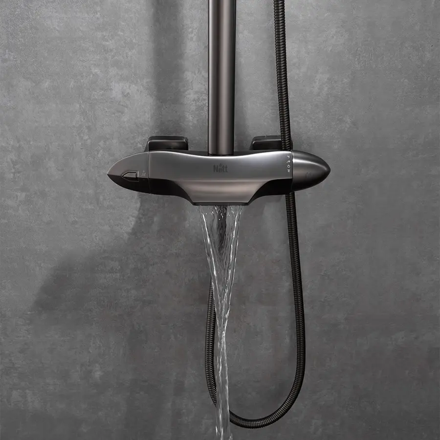 Комплект графітова душова система з термостатом зовнішнього монтажу Nett PSr-88 + змішувач та аксесуари