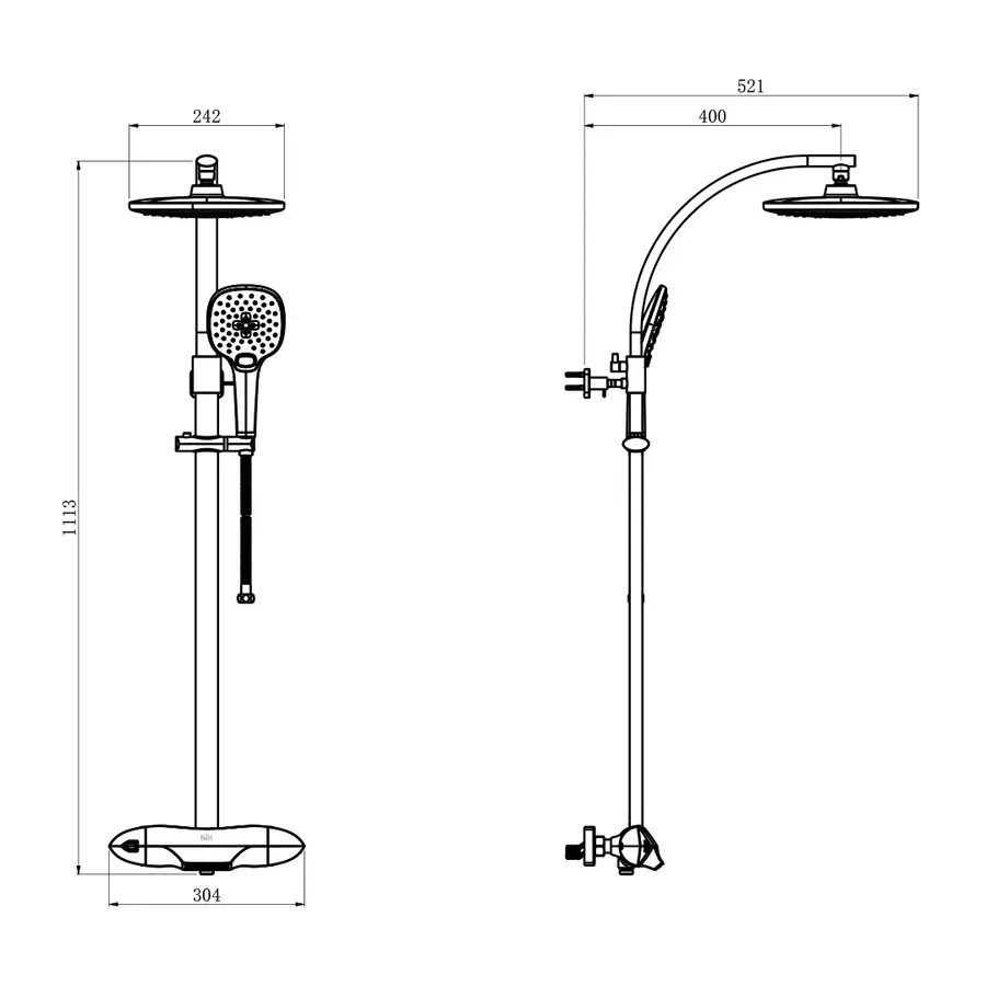 Комплект графітова душова система з термостатом зовнішнього монтажу Nett PSr-88 + змішувач та аксесуари