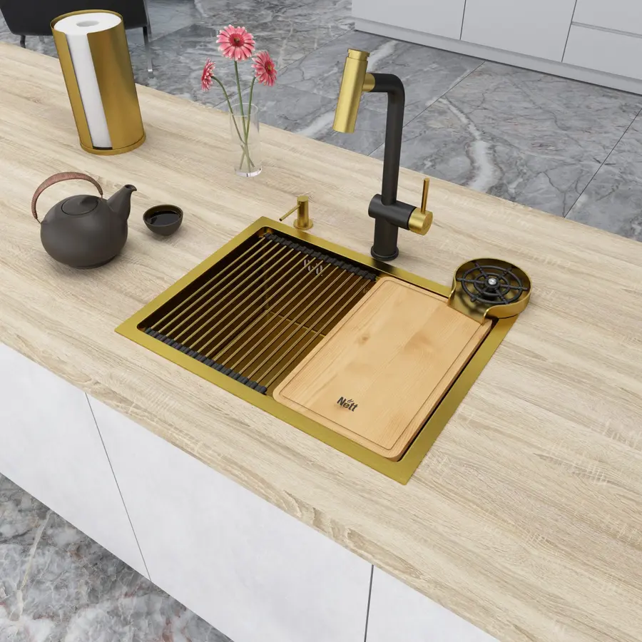 Золота мийка під стільницю з нержавійки 1.5 мм кухонна станція Nett NG-5742