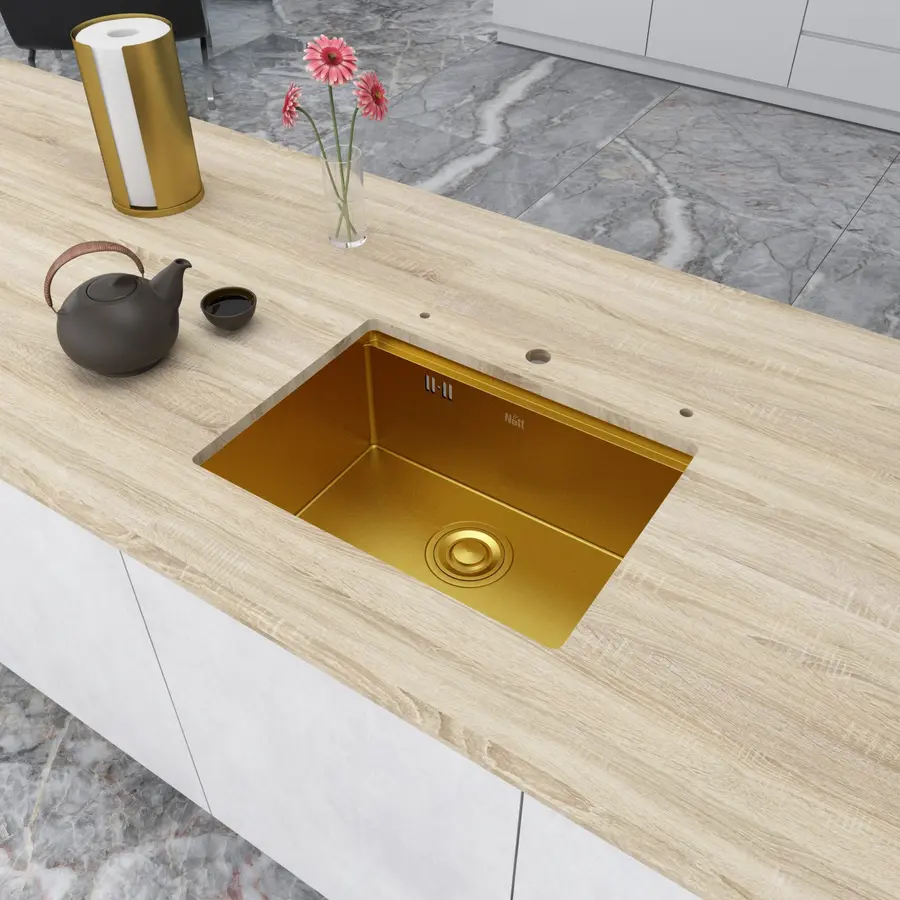 Золота мийка під стільницю з нержавійки 1.5 мм кухонна станція Nett NG-5742