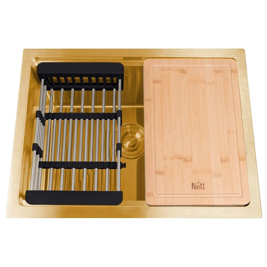 Золота мийка під стільницю з нержавійки 1.5 мм кухонна станція Nett NG-5742