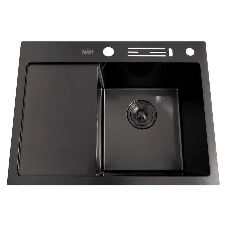 Чорна раковина на кухню з лівим крилом Nett NB-6045(L)