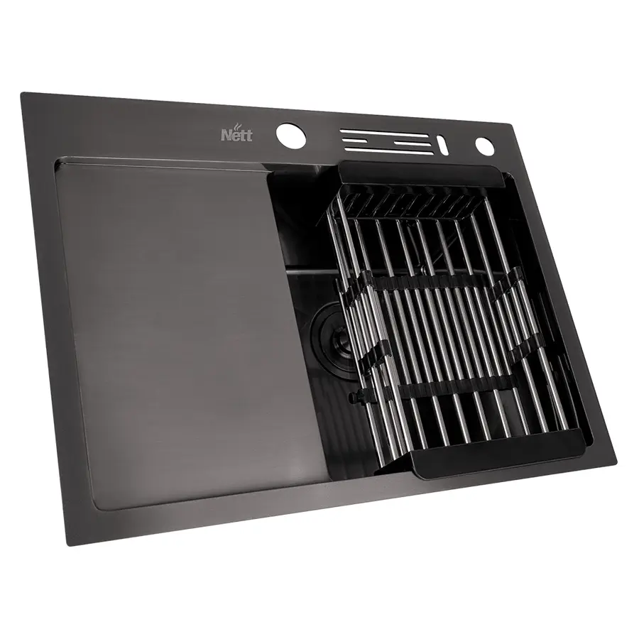 Чорна раковина на кухню з лівим крилом Nett NB-6045(L)