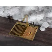 Мийка для кухні золота з нержавійки з PVD покриттям багатофункціональна Nett NG-5747