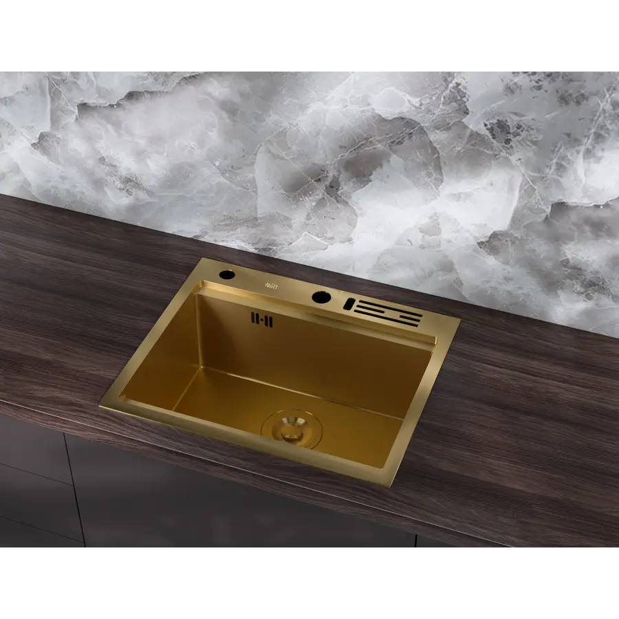 Мийка для кухні золота з нержавійки з PVD покриттям багатофункціональна Nett NG-5747