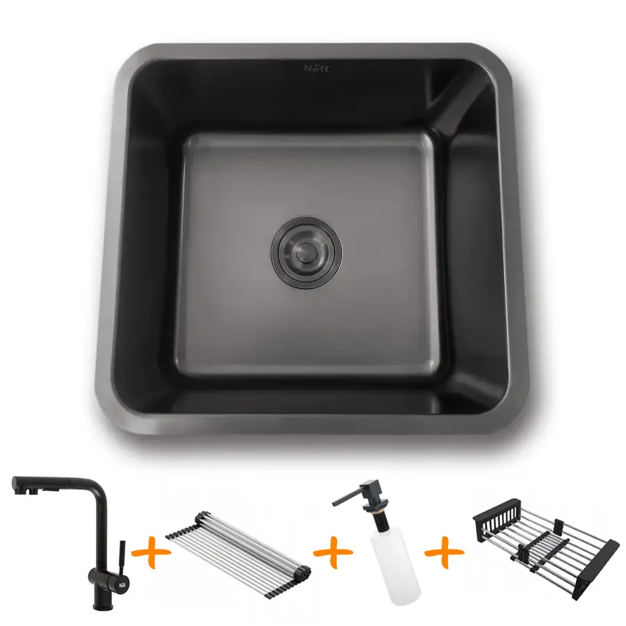 Комплект чорної кухонної мийки та змішувача з нержавіючої сталі NB-4643