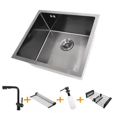 Комплект чорної мийки на кухню та змішувача з нержавіючої сталі NB-5045