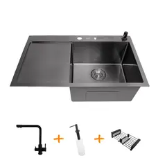 Комплект чорної кухонної мийки та змішувача з нержавіючої сталі NB-7848