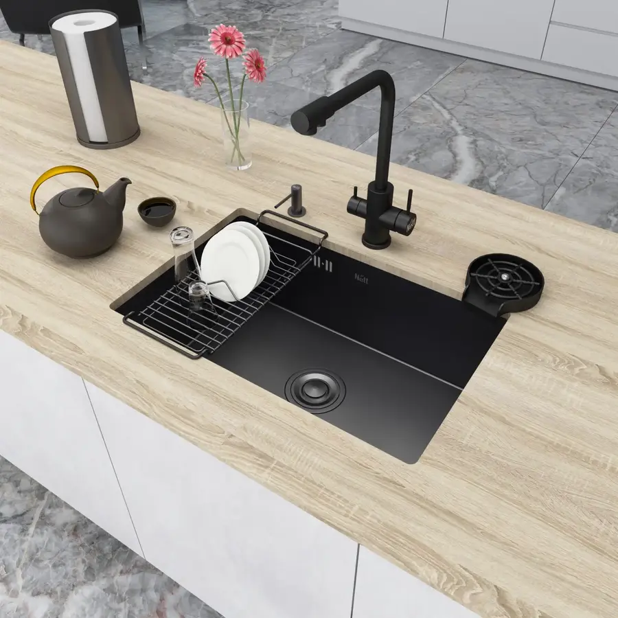 Чорна кухонна мийка з нержавійки під стільницю 1.5 мм Nett NB-6845