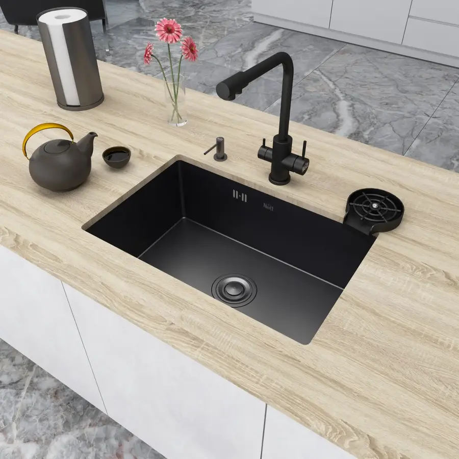 Чорна кухонна мийка з нержавійки під стільницю 1.5 мм Nett NB-6845