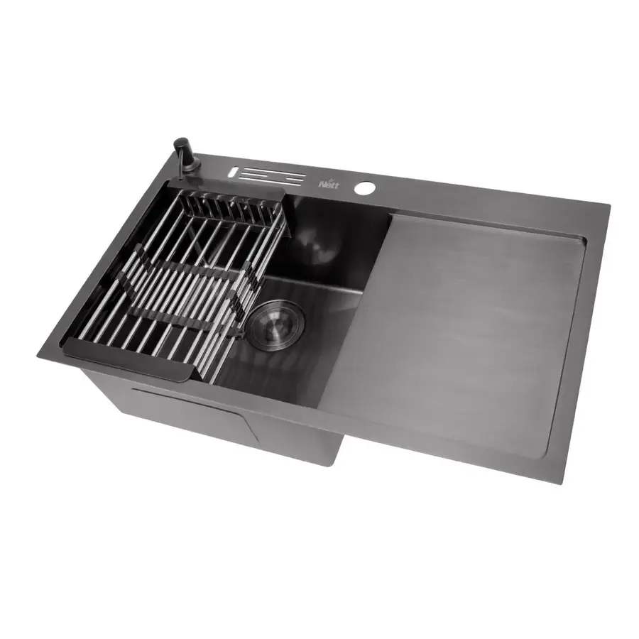 Чорна кухонна мийка з правим крилом нержавійка 1.5 мм Nett NB-7848(R)
