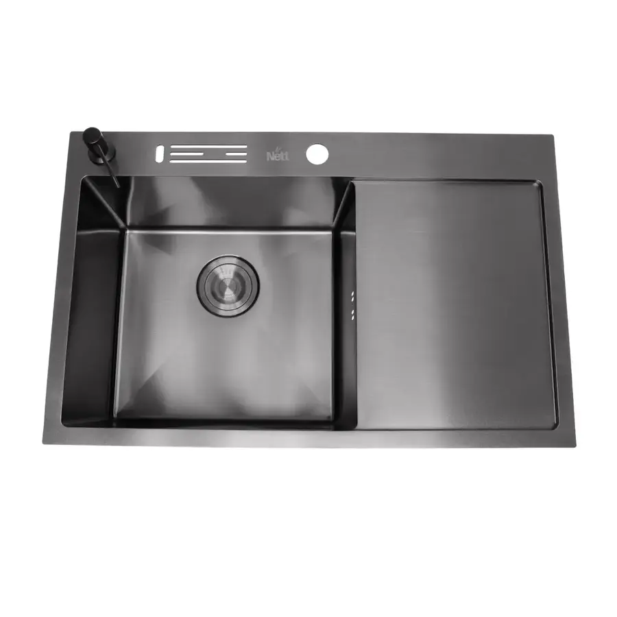 Чорна кухонна мийка з правим крилом нержавійка 1.5 мм Nett NB-7848(R)