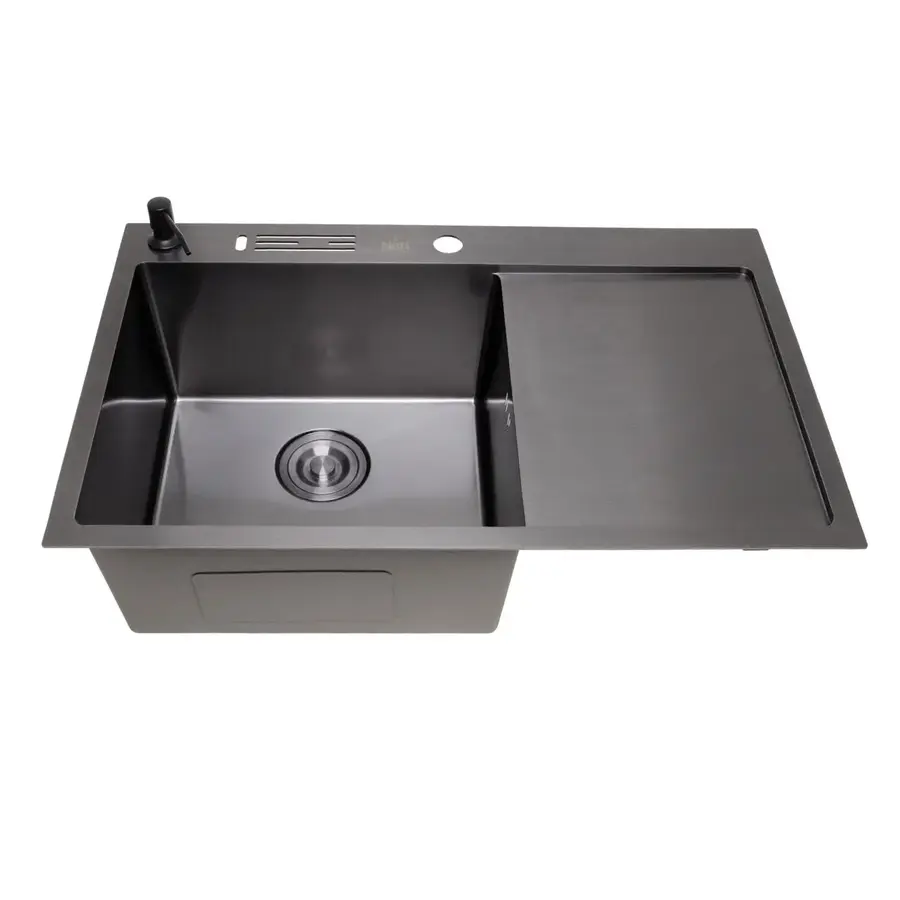 Чорна кухонна мийка з правим крилом нержавійка 1.5 мм Nett NB-7848(R)