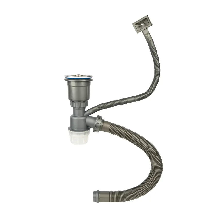 Сифон для мийки на кухню з нержавійки з переливом колбою DKS-99