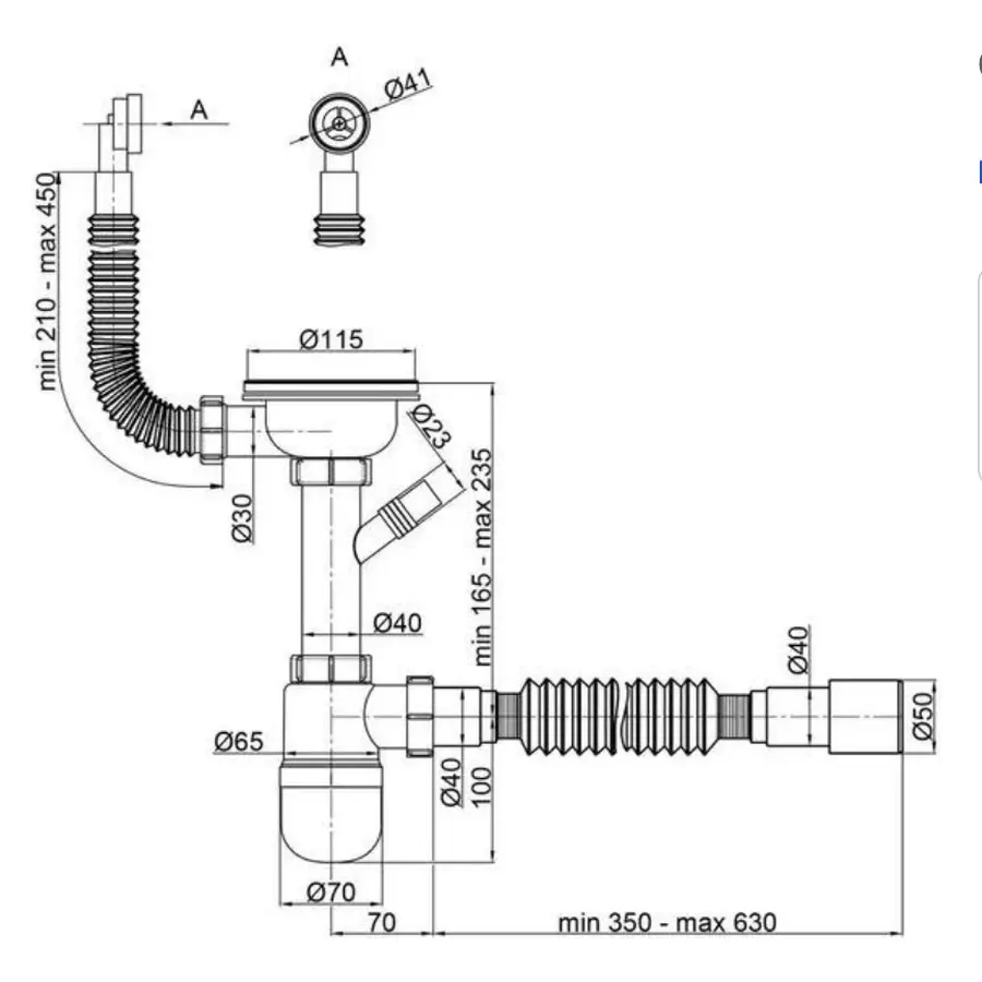 Сифон для мийки на кухню з нержавійки з переливом колбою DKS-99