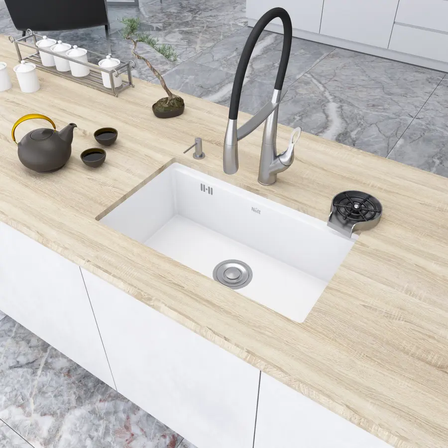 Біла мийка на кухню під стільницю 1 мм з нержавійки Nett NW-7042 Біла мийка на кухню під стільницю 1 мм з нержавійки Nett NW-7042