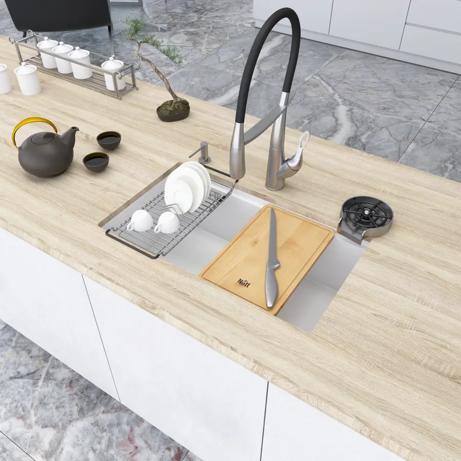 Біла мийка на кухню під стільницю 1 мм з нержавійки Nett NW-7042 Біла мийка на кухню під стільницю 1 мм з нержавійки Nett NW-7042