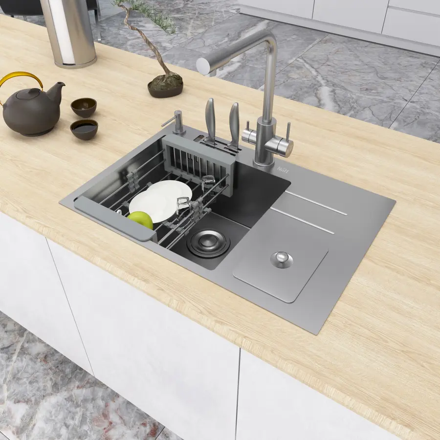 Кухонна мийка з нержавіючої сталі з вбудованим смітником Nett NSM-7047