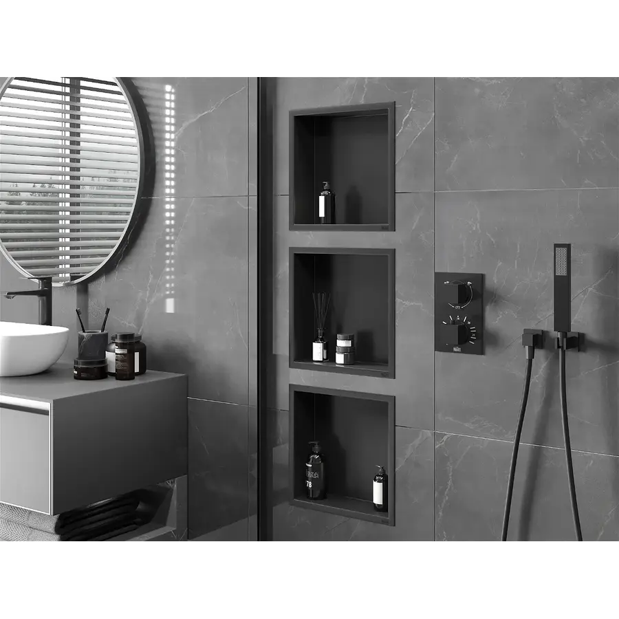 Полиця у ванну кімната вбудована чорна нержавіюча 30 см Nett YB-29