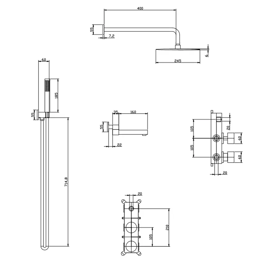 Душова система внутрішнього монтажу з виливом чорна Nett TSB-99