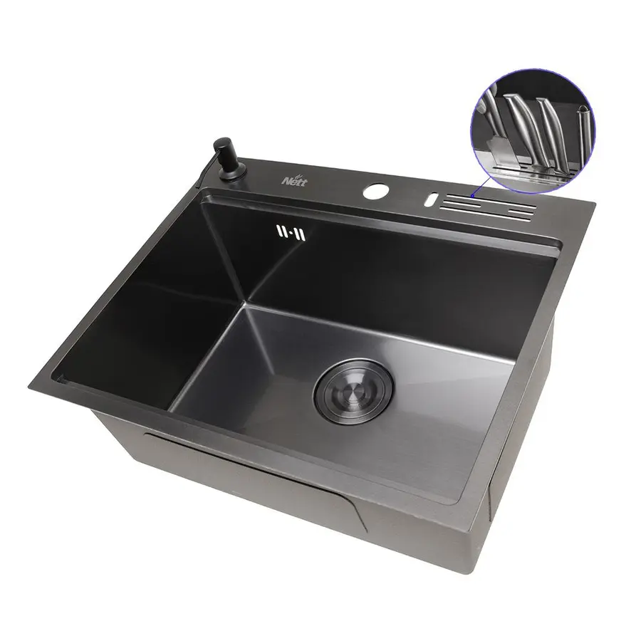 Мойки на кухню накладная черная из нержавеющей стали NB-5747