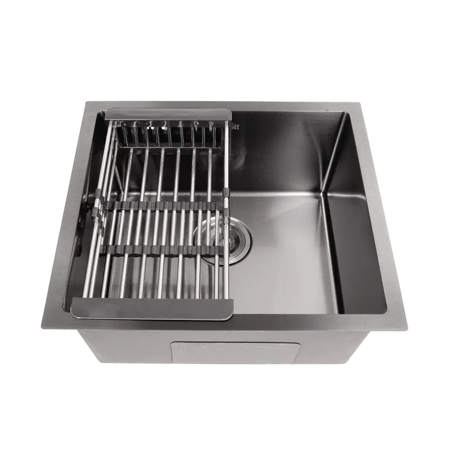 Чорна мийка для кухні з нержавійки 50 см під стільницю Nett NВ-5045