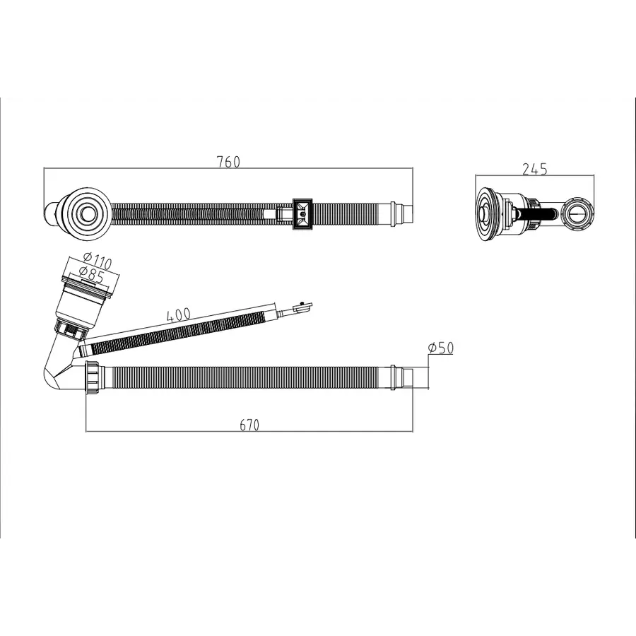 Сифон для мийки на кухню з нержавійки з переливом
