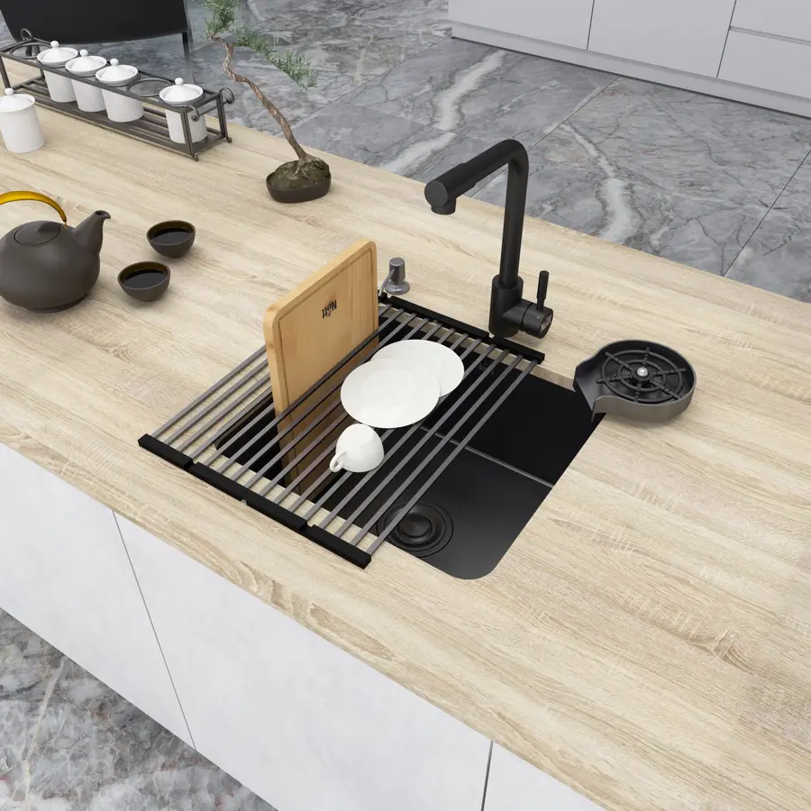 Чорна мийка для кухні з нержавійки 45 см в стільницю Nett NB-4643