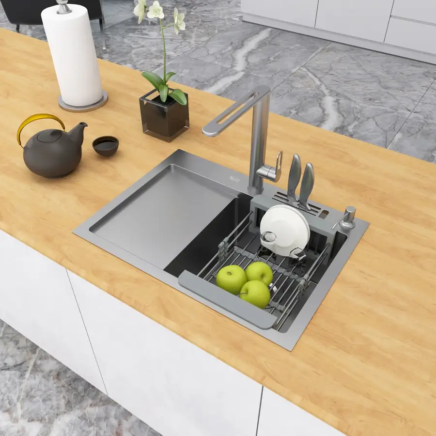 Накладна мийка на кухню нержавіюча з лівим крилом 1.5 мм Nett NS-6045(L)