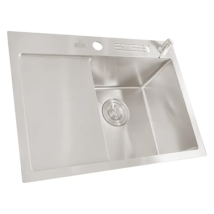 Накладна мийка на кухню нержавіюча з лівим крилом 1.5 мм Nett NS-6045(L)