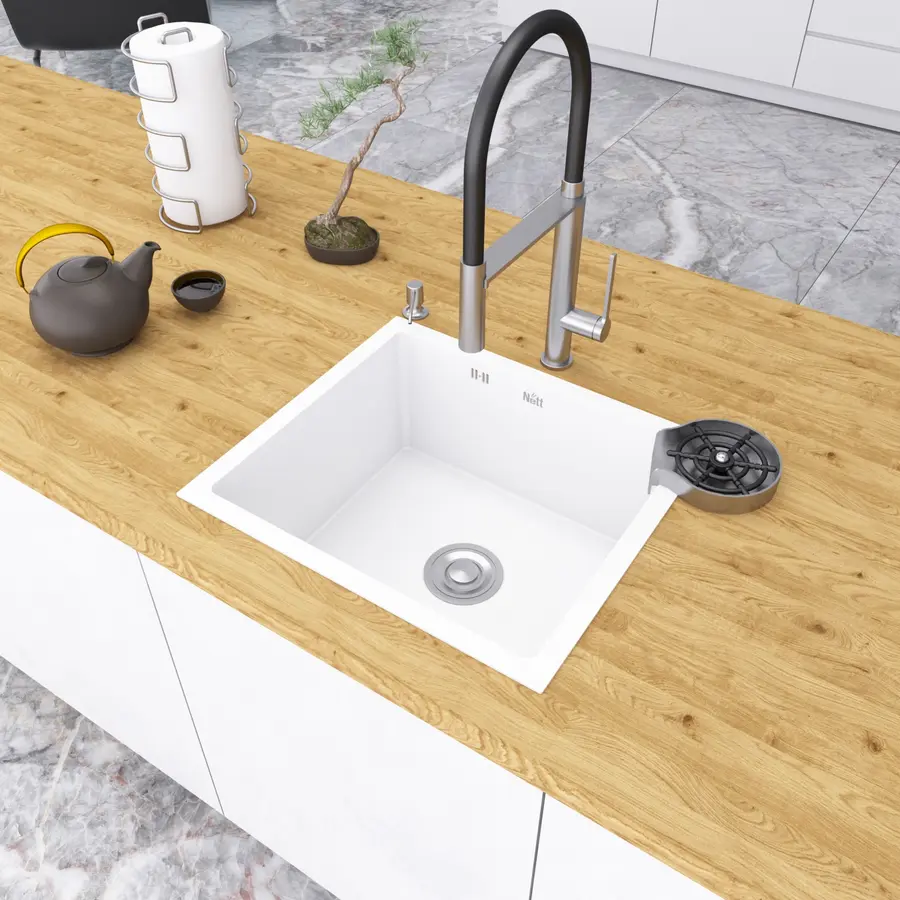 Біла кухонна мийка під стільницю 1.5 мм з нержавіючої сталі Nett NW-5045 Біла кухонна мийка під стільницю 1.5 мм з нержавіючої сталі Nett NW-5045